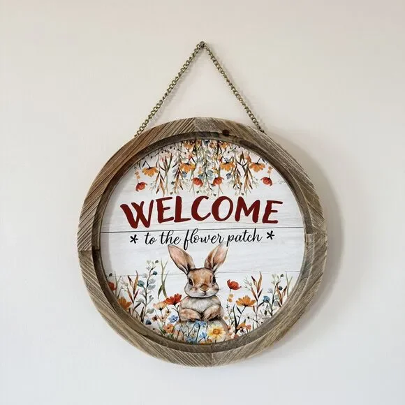 Welcome to the Flower Patch Round Hanging Sign Spring and Easter Decor - Picture 4 of 5
